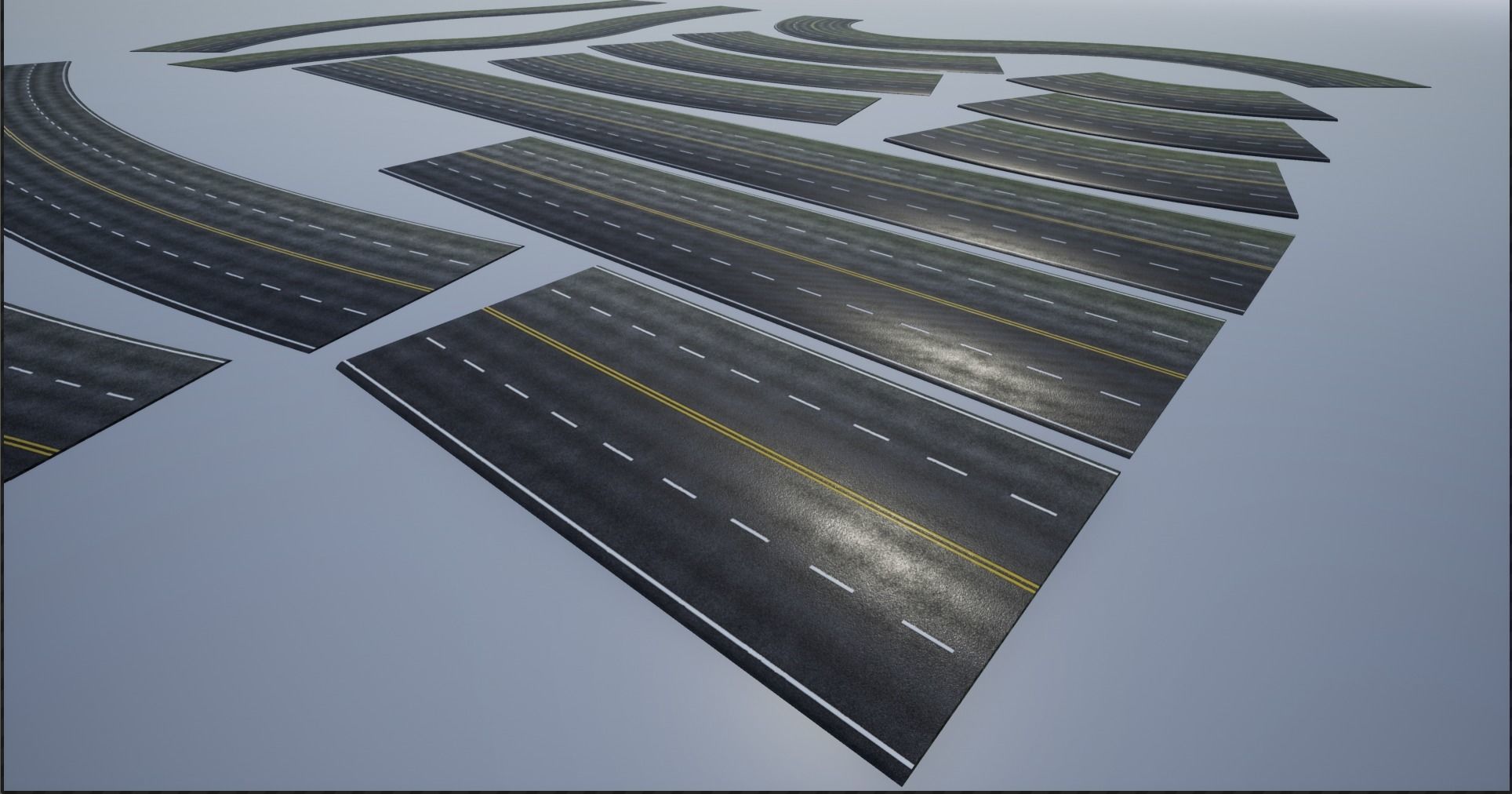 PBR 4K-2K Four-Lane Highway Roads Clean Low-poly 3D model_6