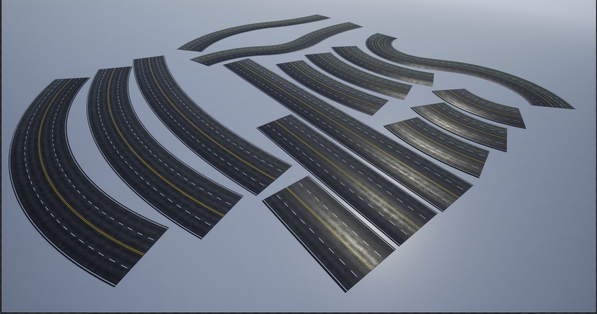PBR 4K-2K Four-Lane Highway Roads Clean Low-poly 3D model_1