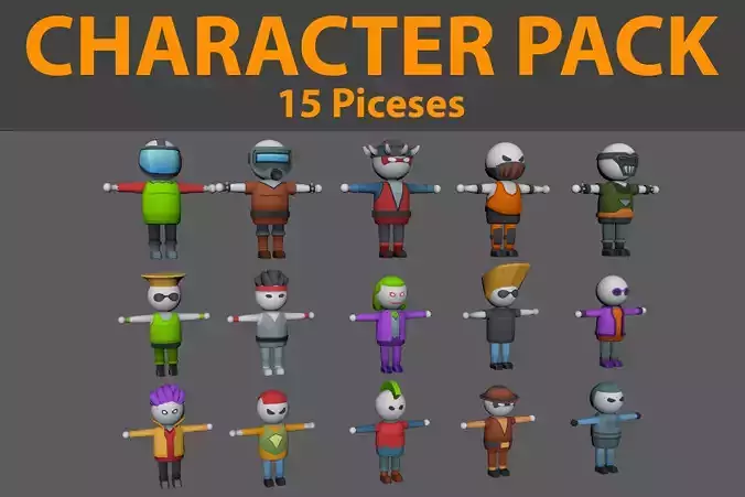 Lowpoly Character Set - 15 Pieces Low-poly 3D model