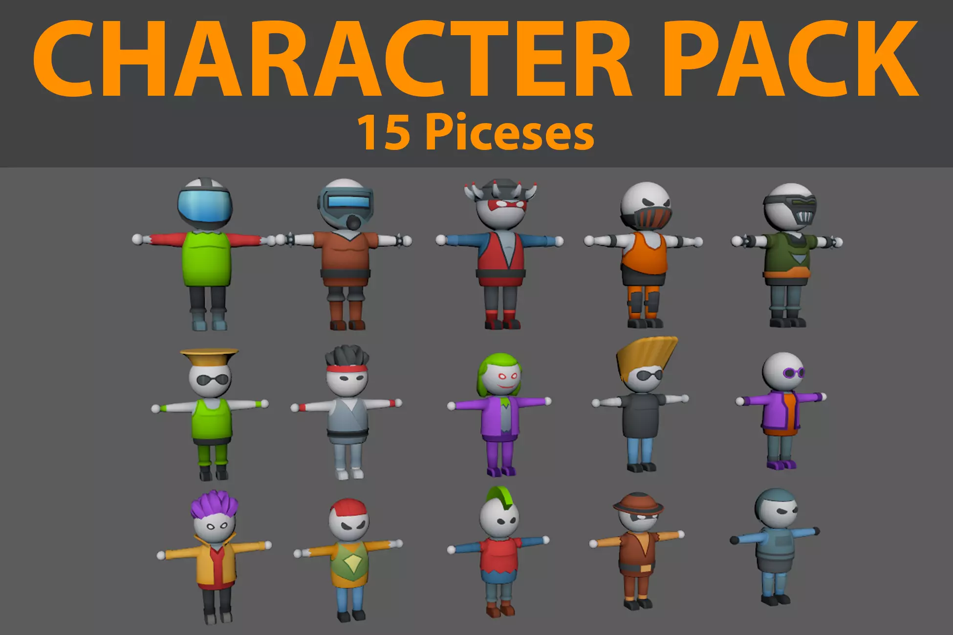 Lowpoly Character Set - 15 Pieces Low-poly 3D model_0
