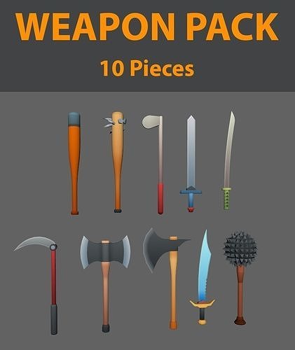 Low Poly Weapon Pack - 15 Pieces Low-poly 3D model