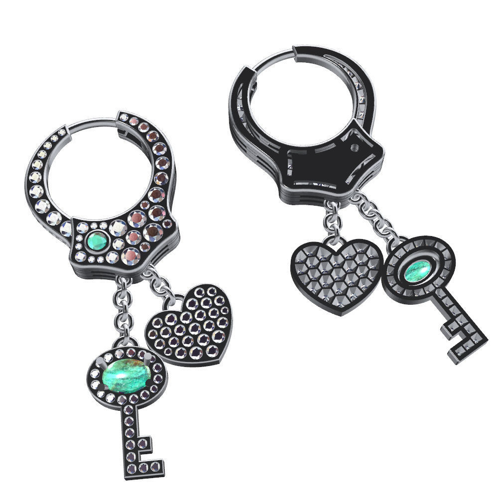 Earring Handcuff with charms 3D print model_2