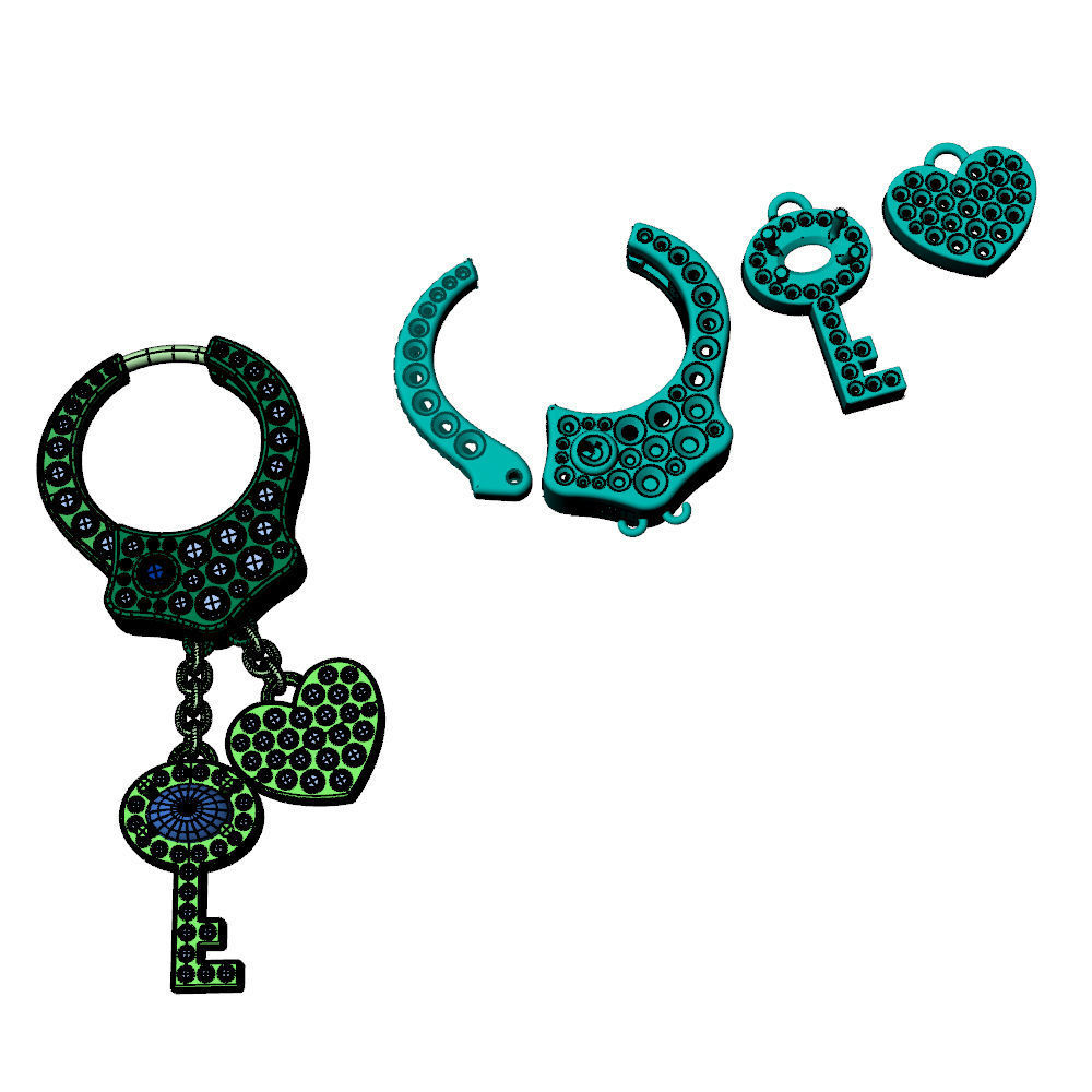 Earring Handcuff with charms 3D print model_4