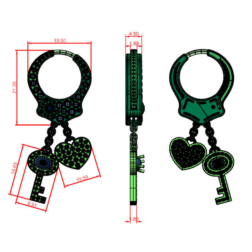 Earring Handcuff with charms 3D print model_3