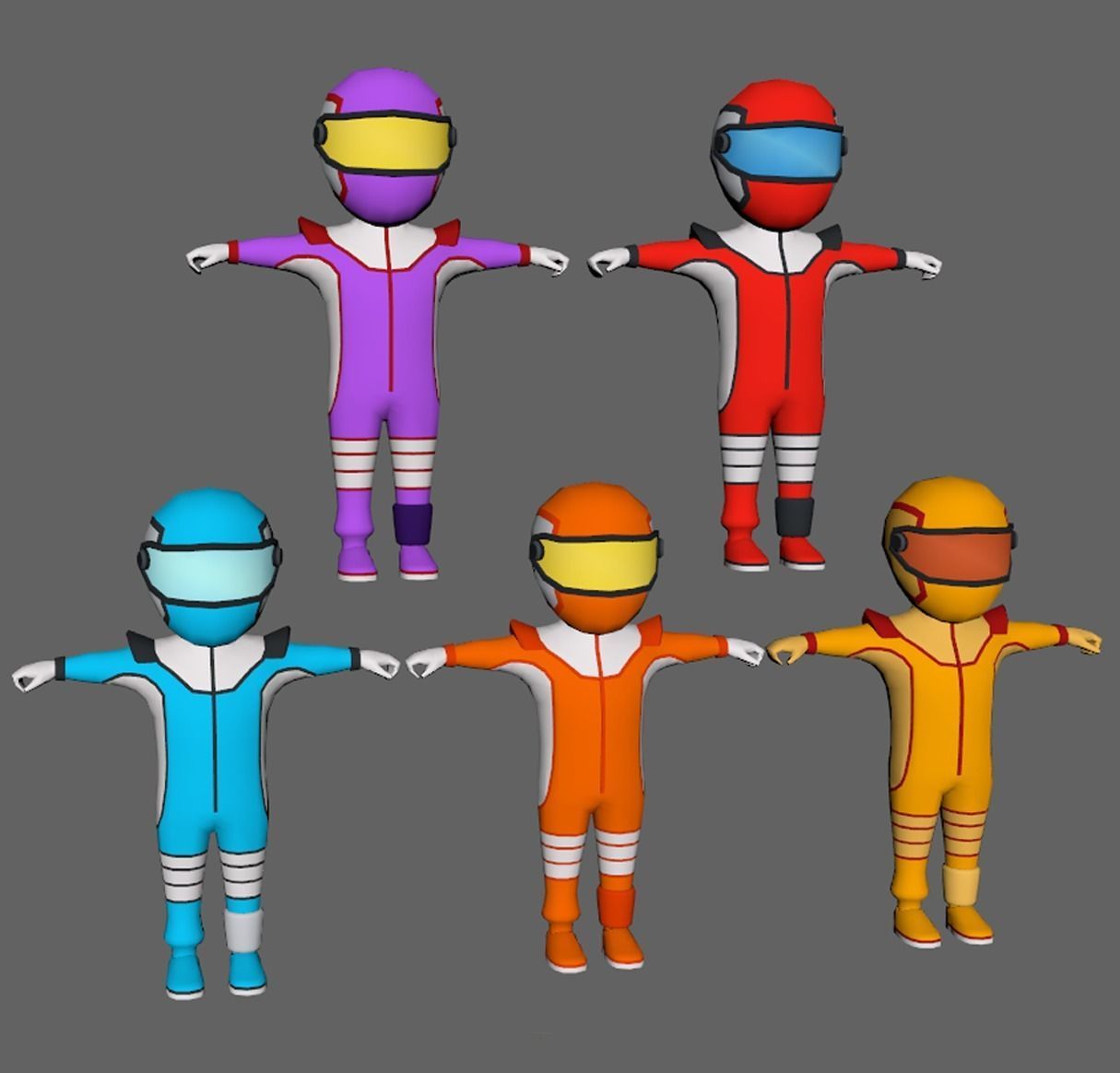 Lowpoly Character Set - 5 Pieces Low-poly 3D model_3