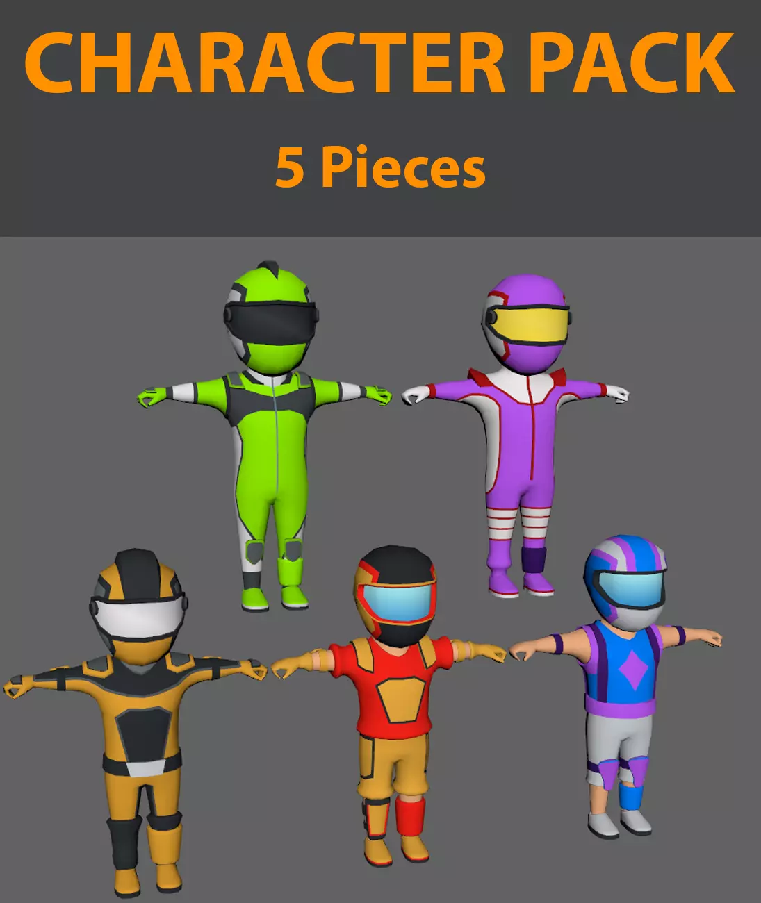 Lowpoly Character Set - 5 Pieces Low-poly 3D model_0