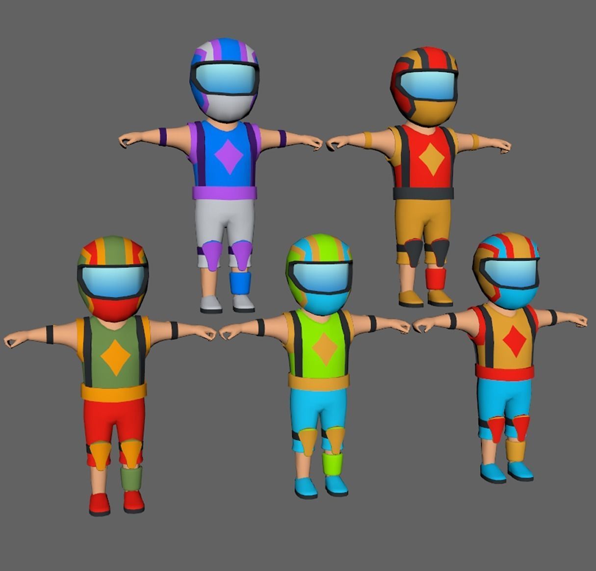 Lowpoly Character Set - 5 Pieces Low-poly 3D model_9