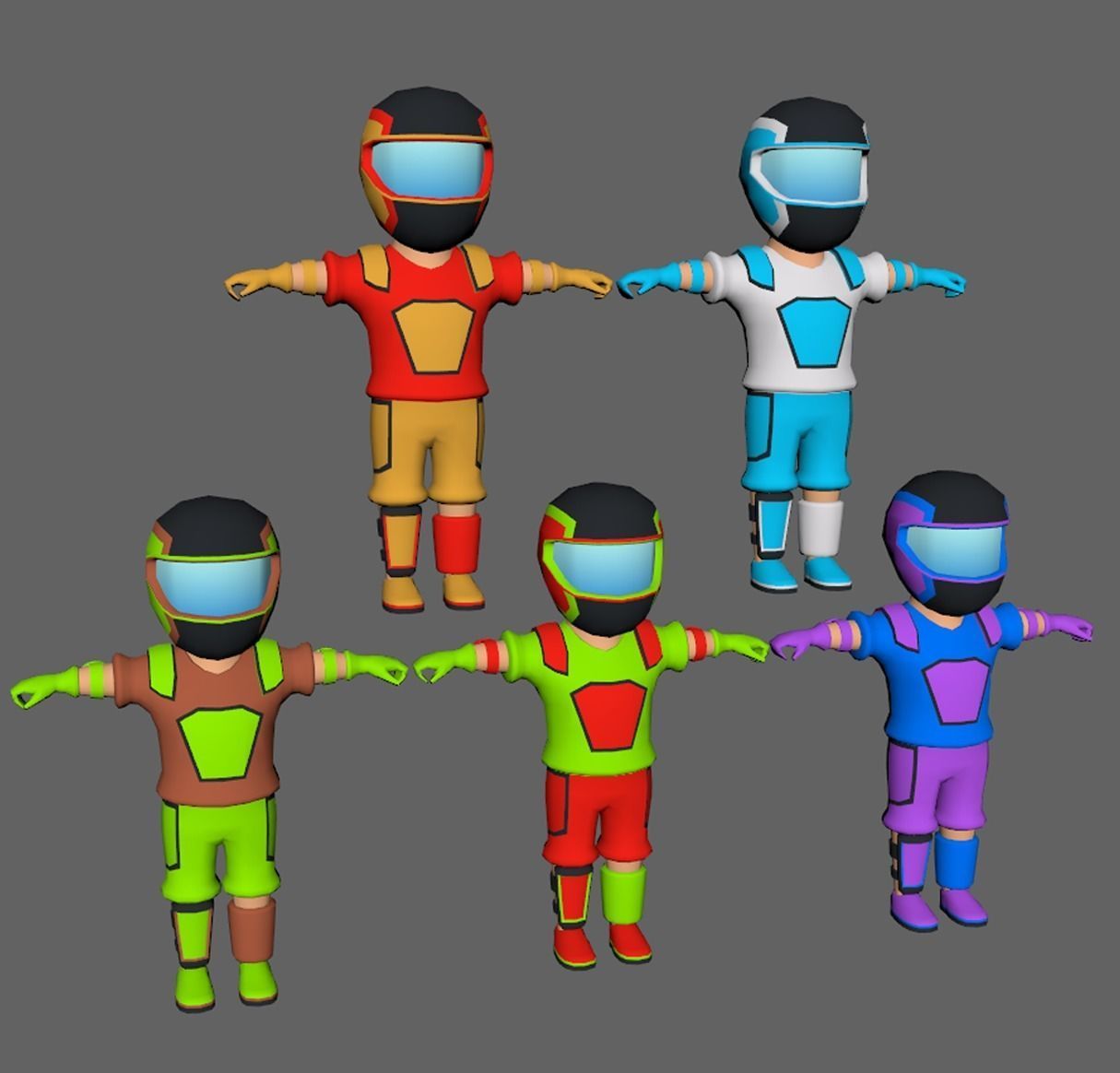 Lowpoly Character Set - 5 Pieces Low-poly 3D model_7