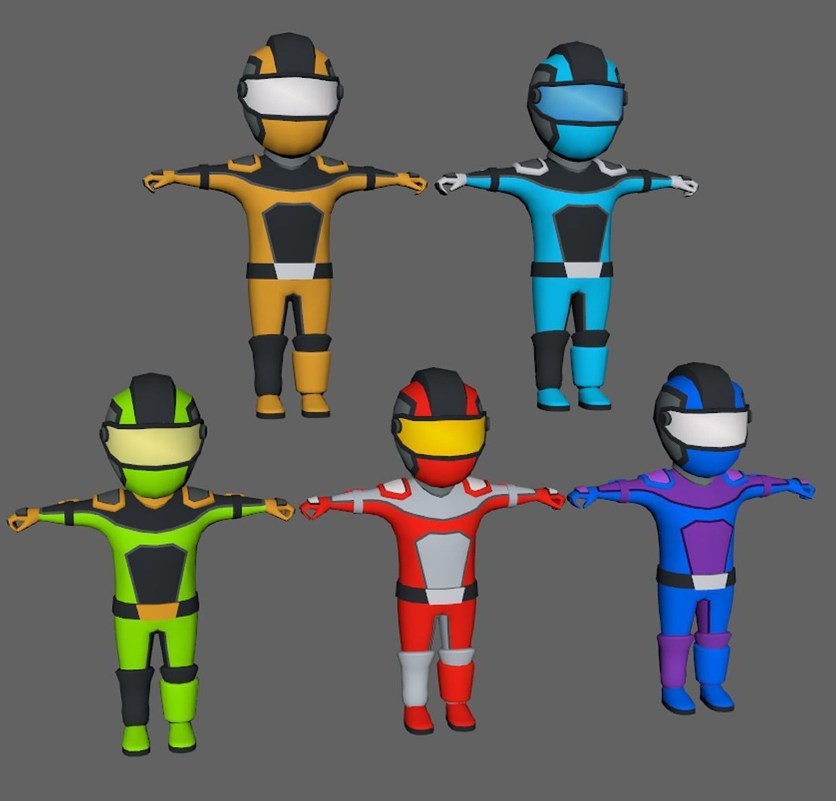 Lowpoly Character Set - 5 Pieces Low-poly 3D model_5