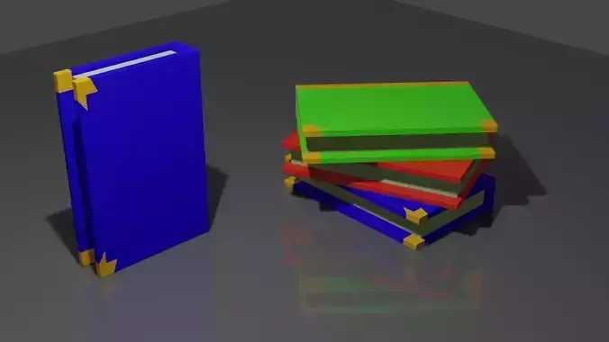 Books Low Poly four different colored Low-poly 3D model