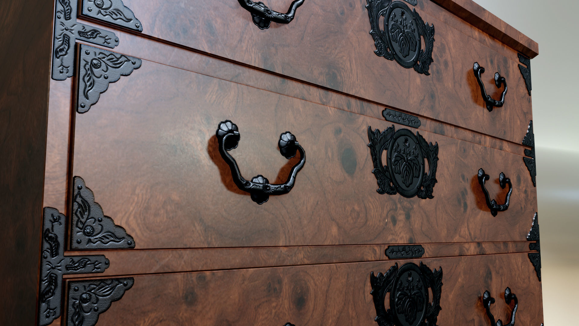 Japanese folk art chest of drawer 3D model_7