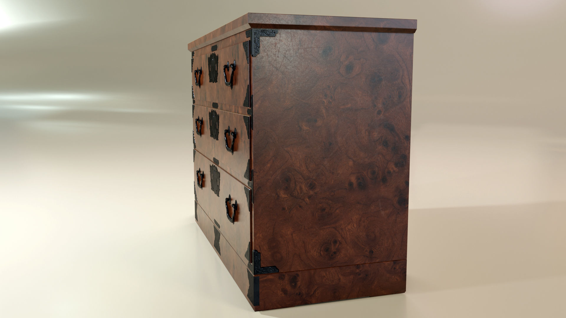 Japanese folk art chest of drawer 3D model_2