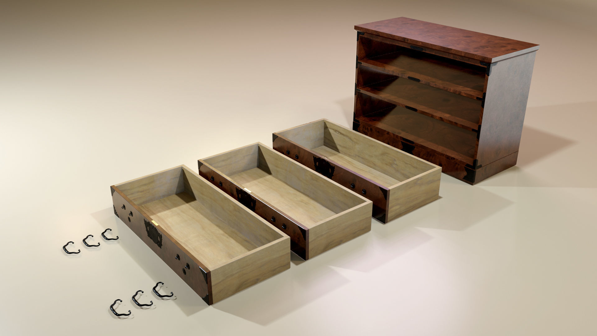 Japanese folk art chest of drawer 3D model_14