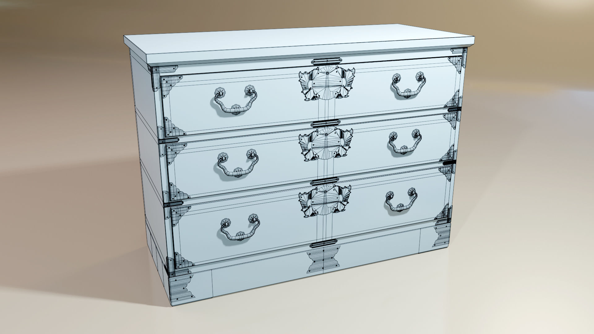Japanese folk art chest of drawer 3D model_16
