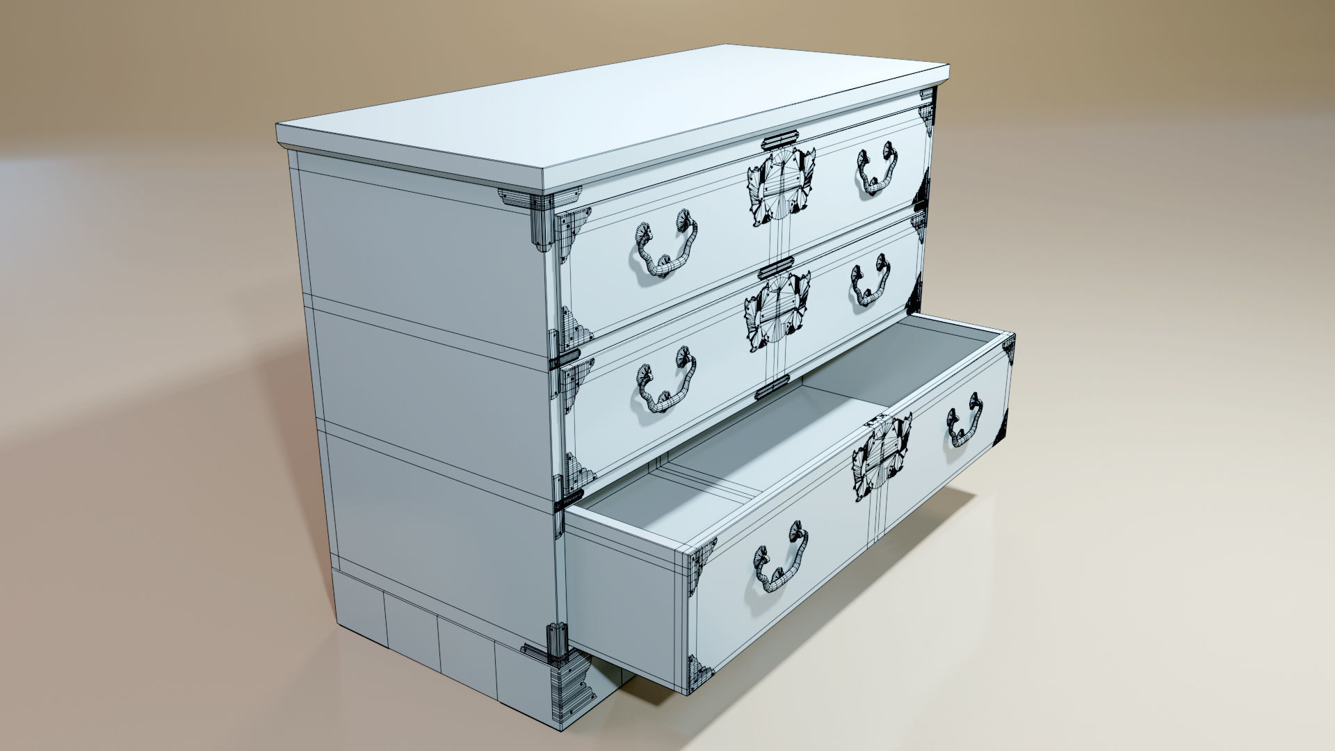 Japanese folk art chest of drawer 3D model_17