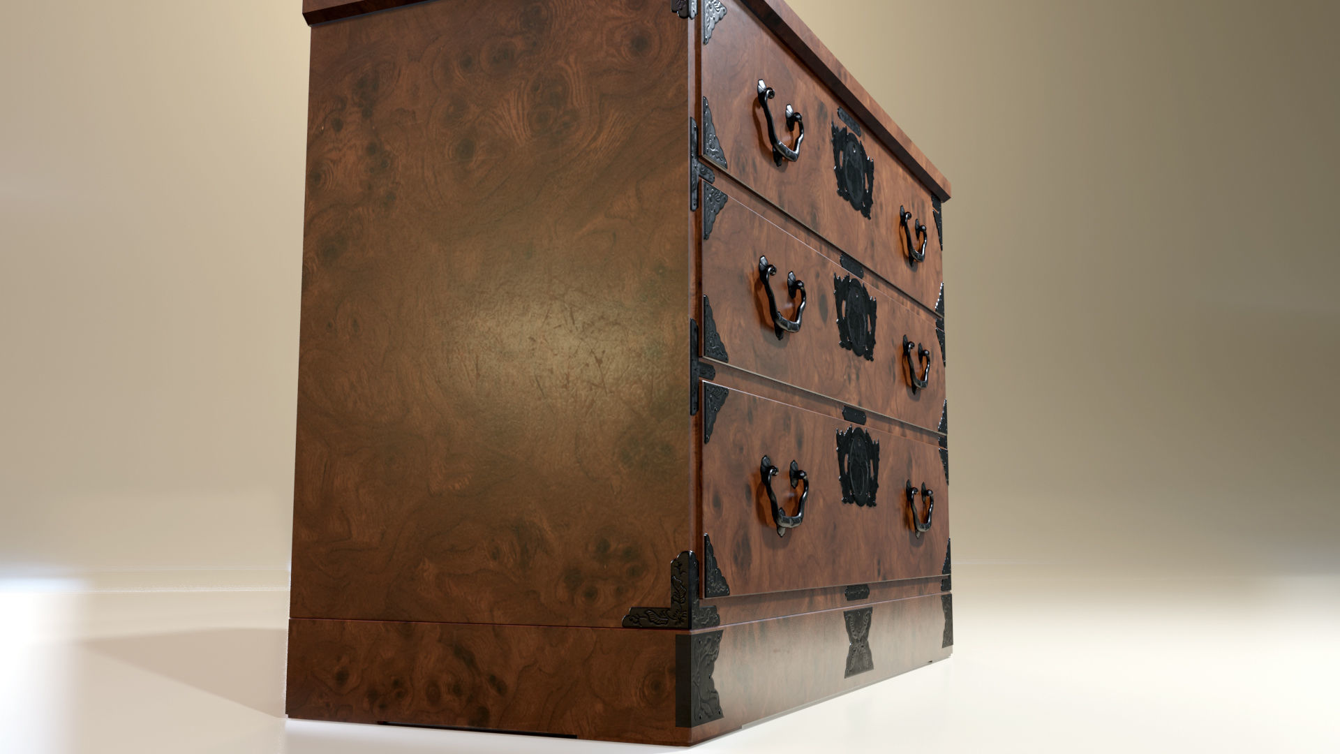Japanese folk art chest of drawer 3D model_12