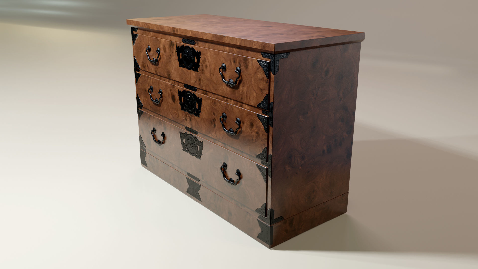 Japanese folk art chest of drawer 3D model_11