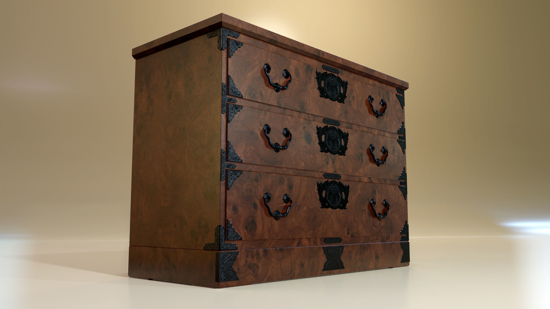 Japanese folk art chest of drawer 3D model_1