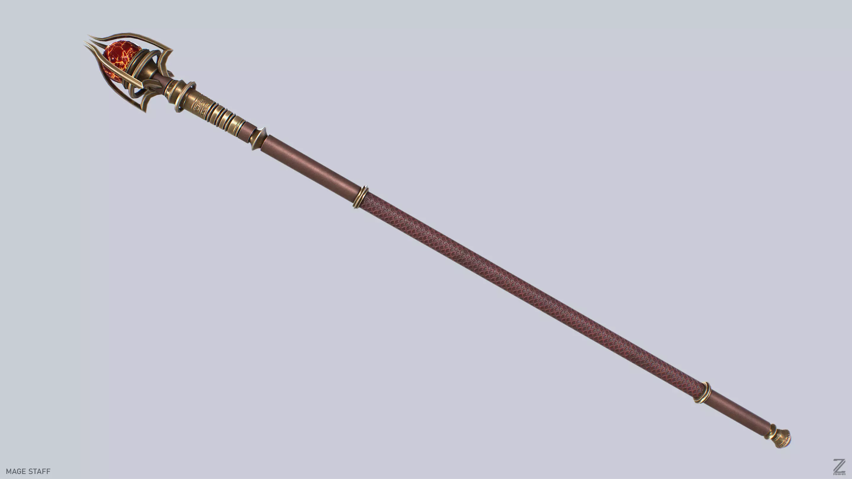 Mage staff Low-poly 3D model_0
