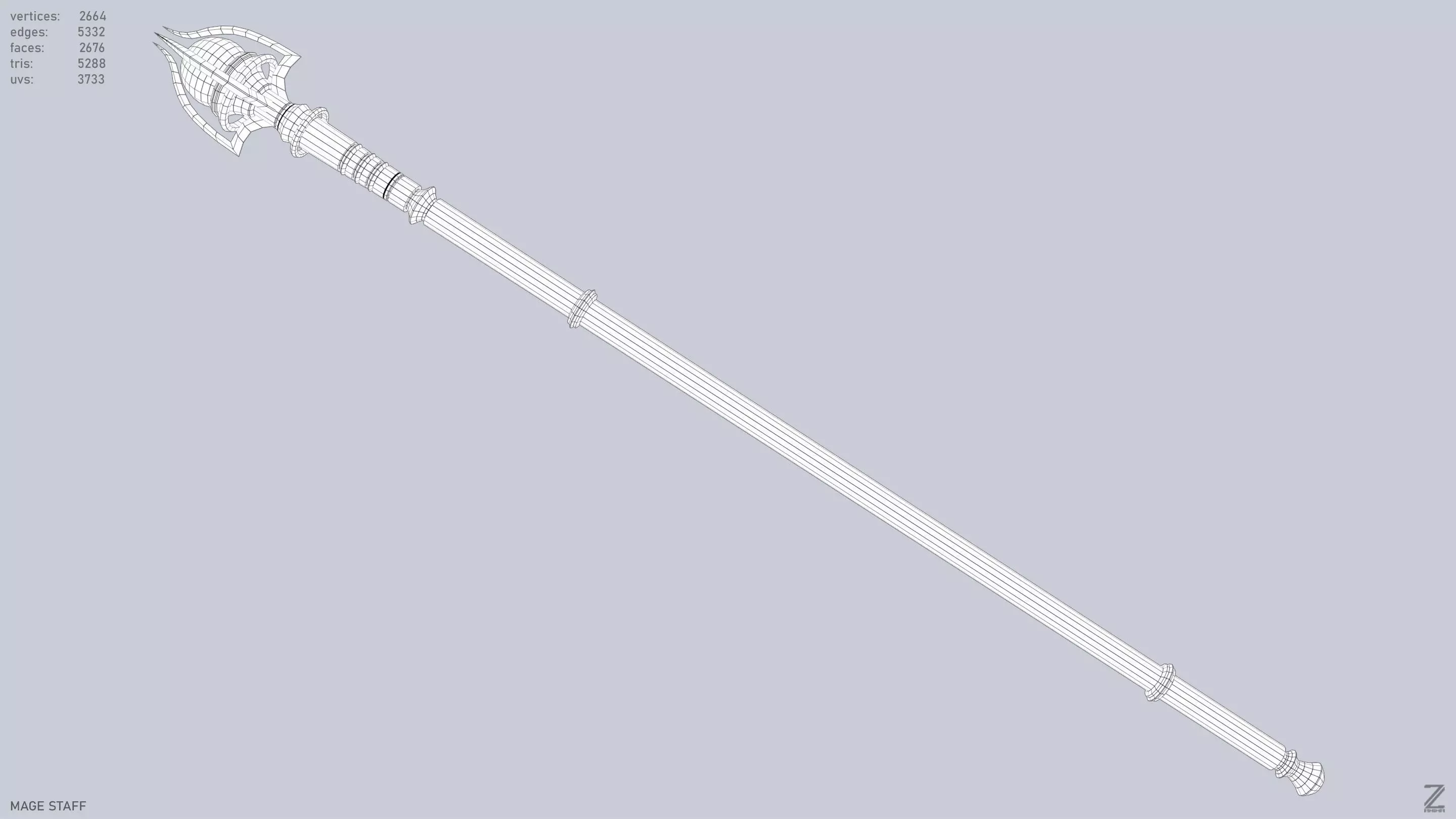 Mage staff Low-poly 3D model_10