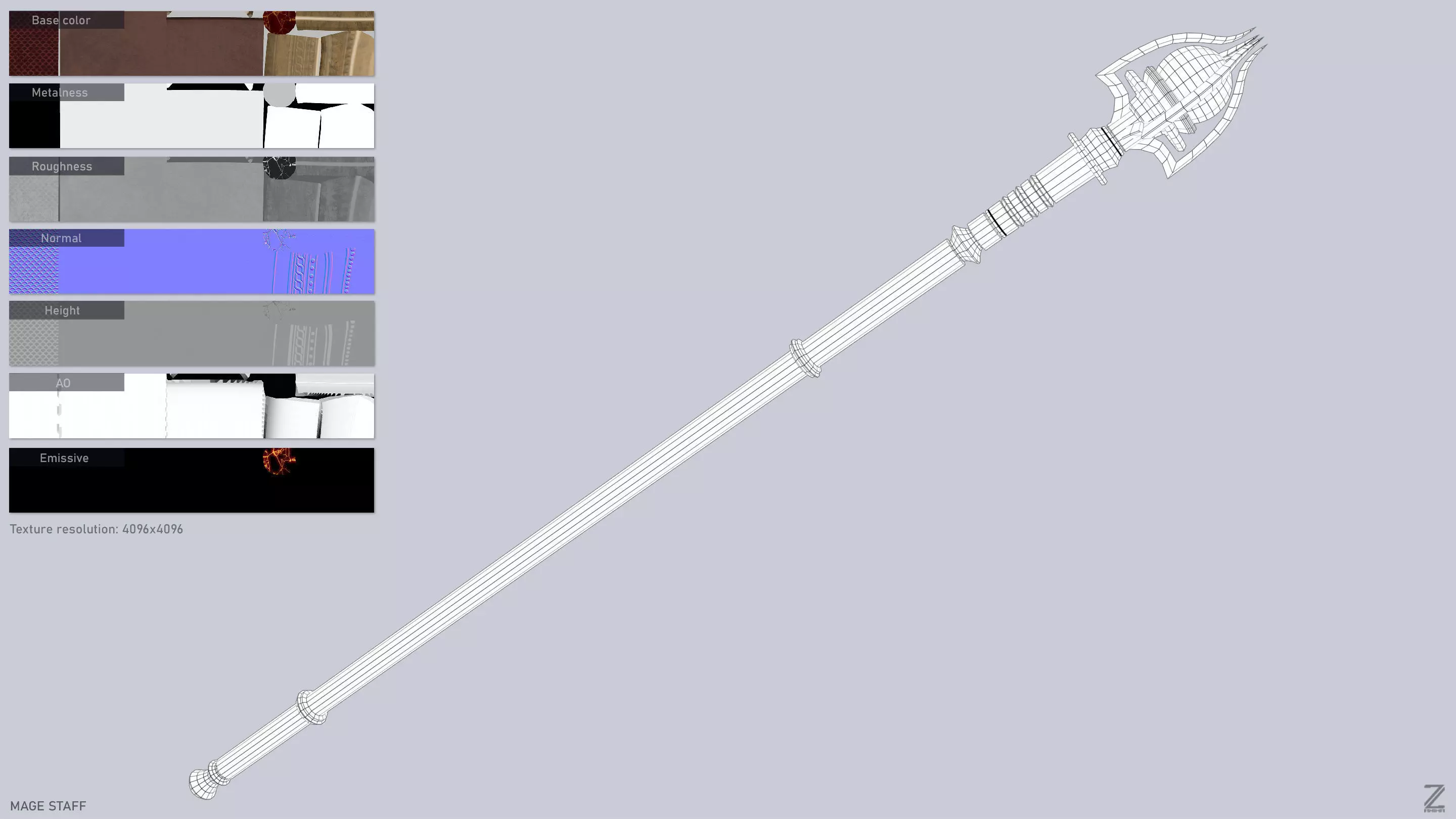 Mage staff Low-poly 3D model_3