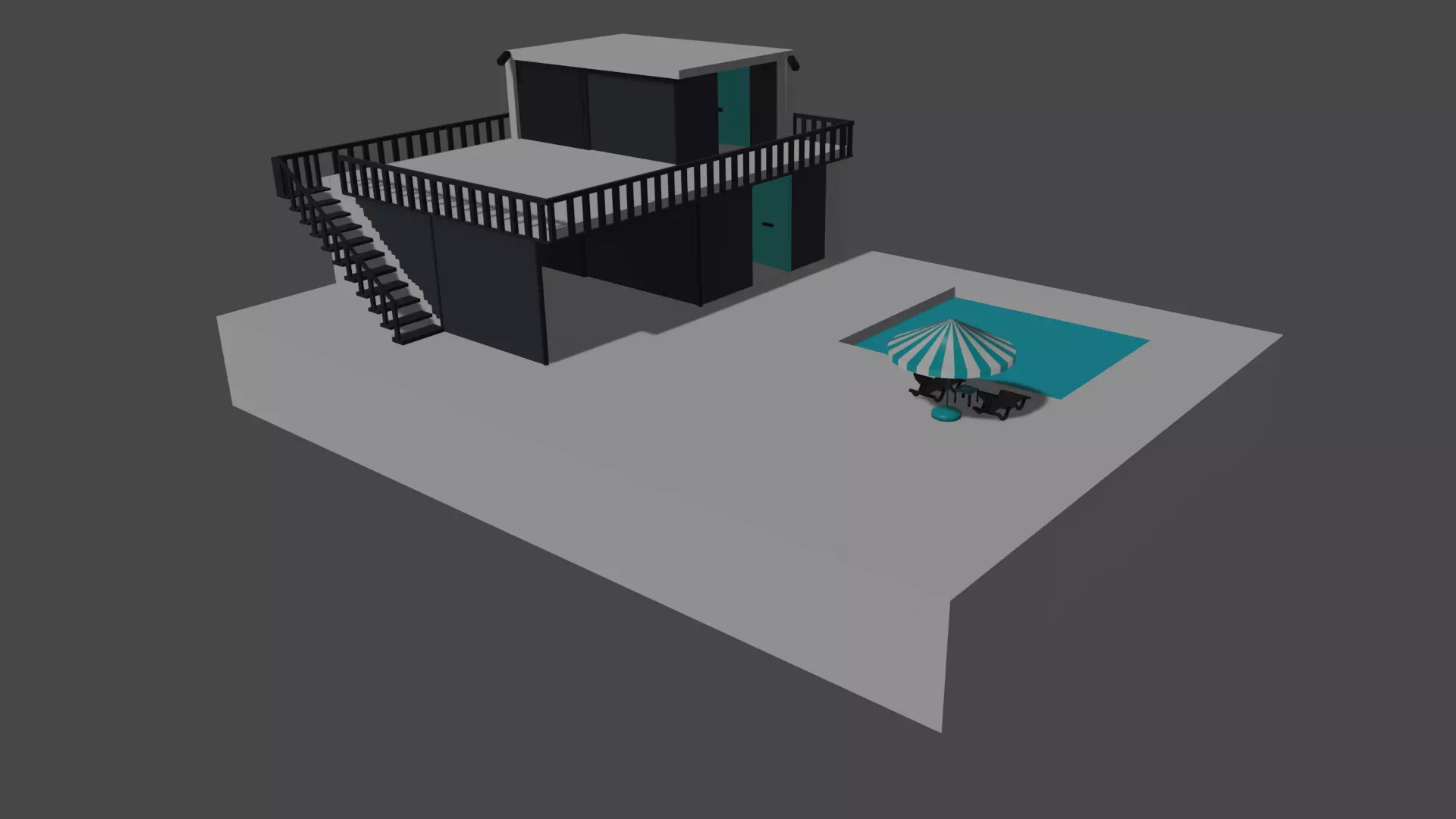 Luxury villa Low-poly 3D model_0