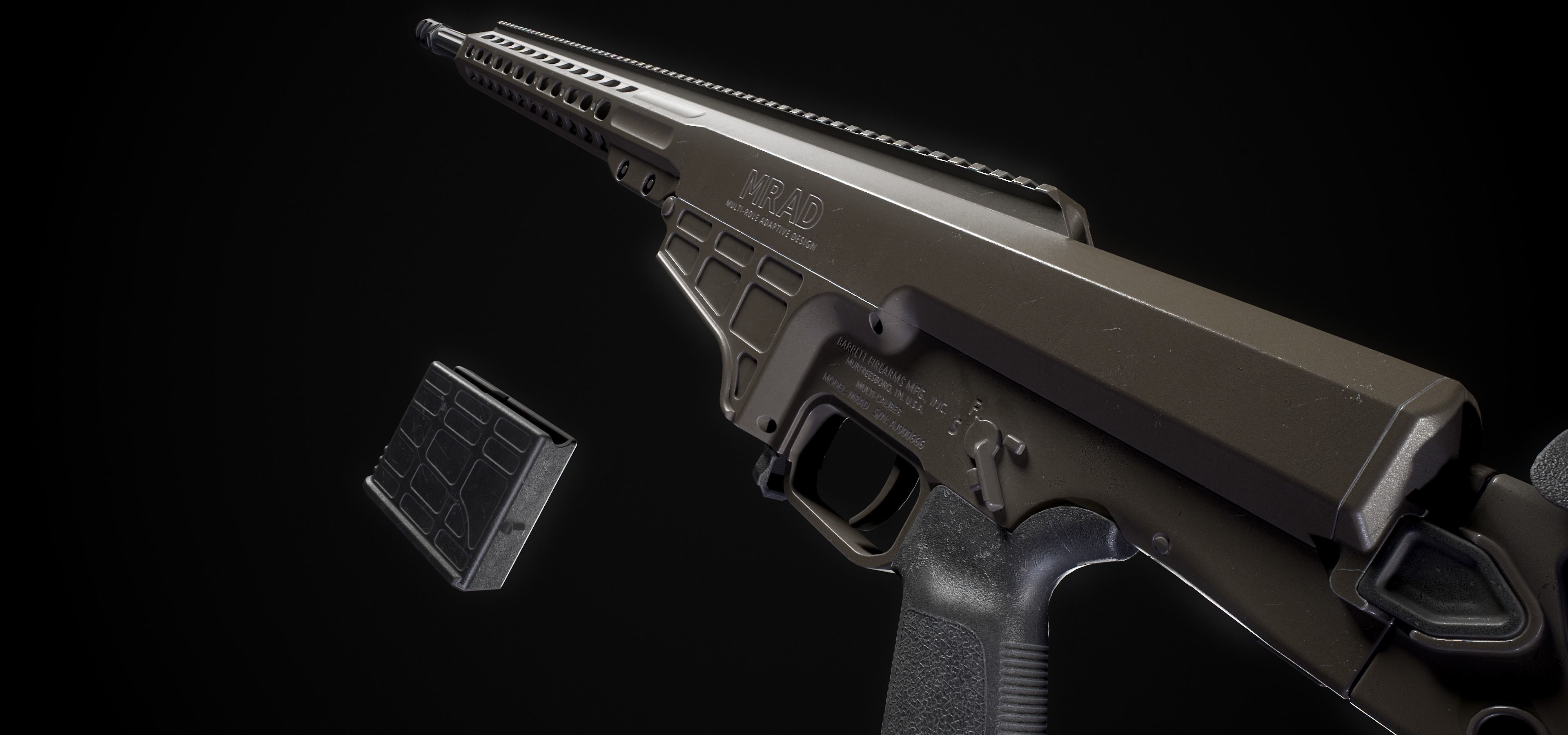 Barret Mrad Sniper Rifle - Model and Textures Low-poly 3D model_9