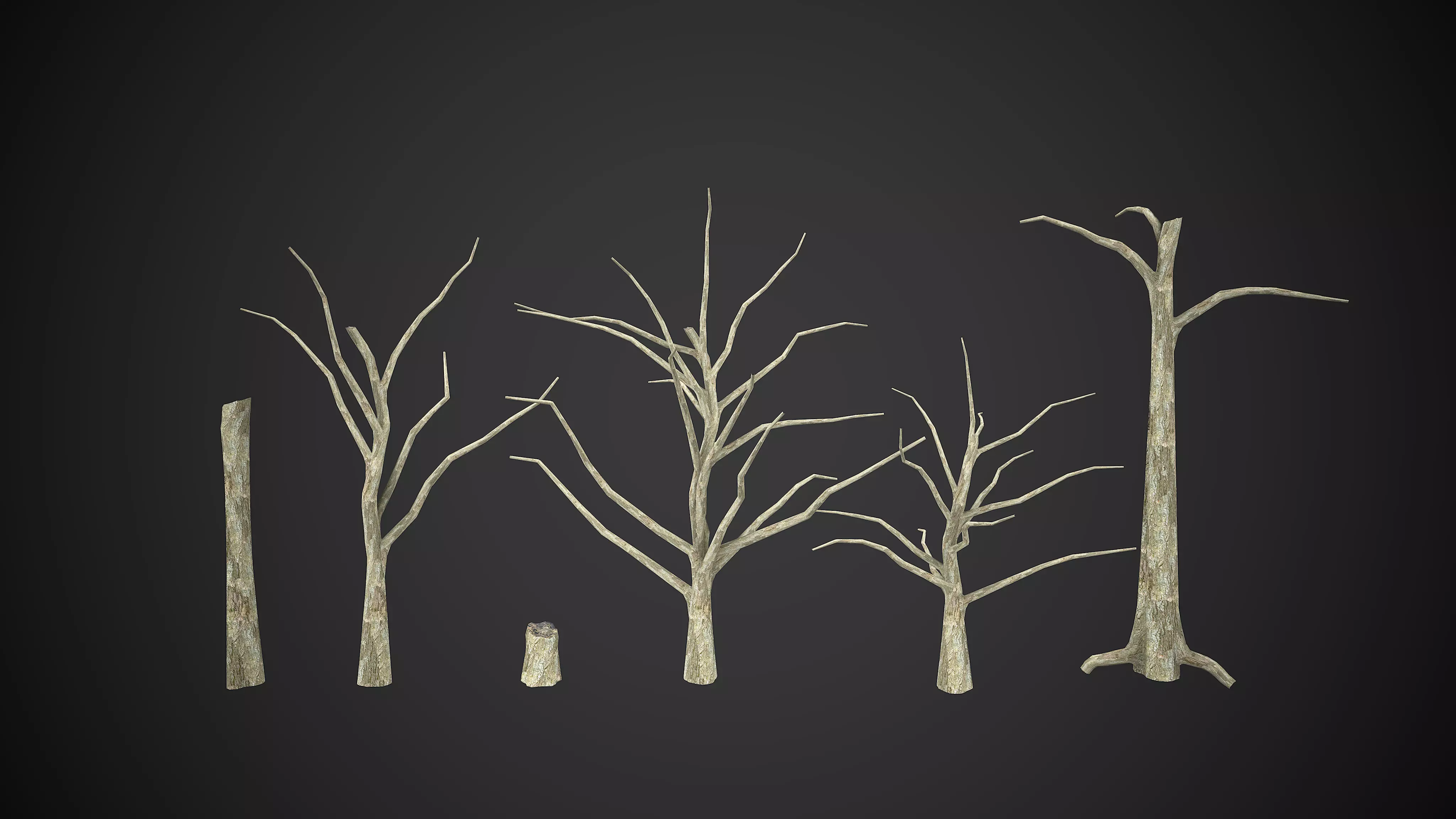 Trees Dry Old 6 Pack Without Leaves Low-poly 3D model_0
