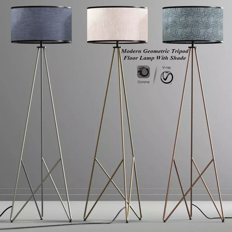 Modern Geometric Tripod Floor Lamp With Shade 3D model