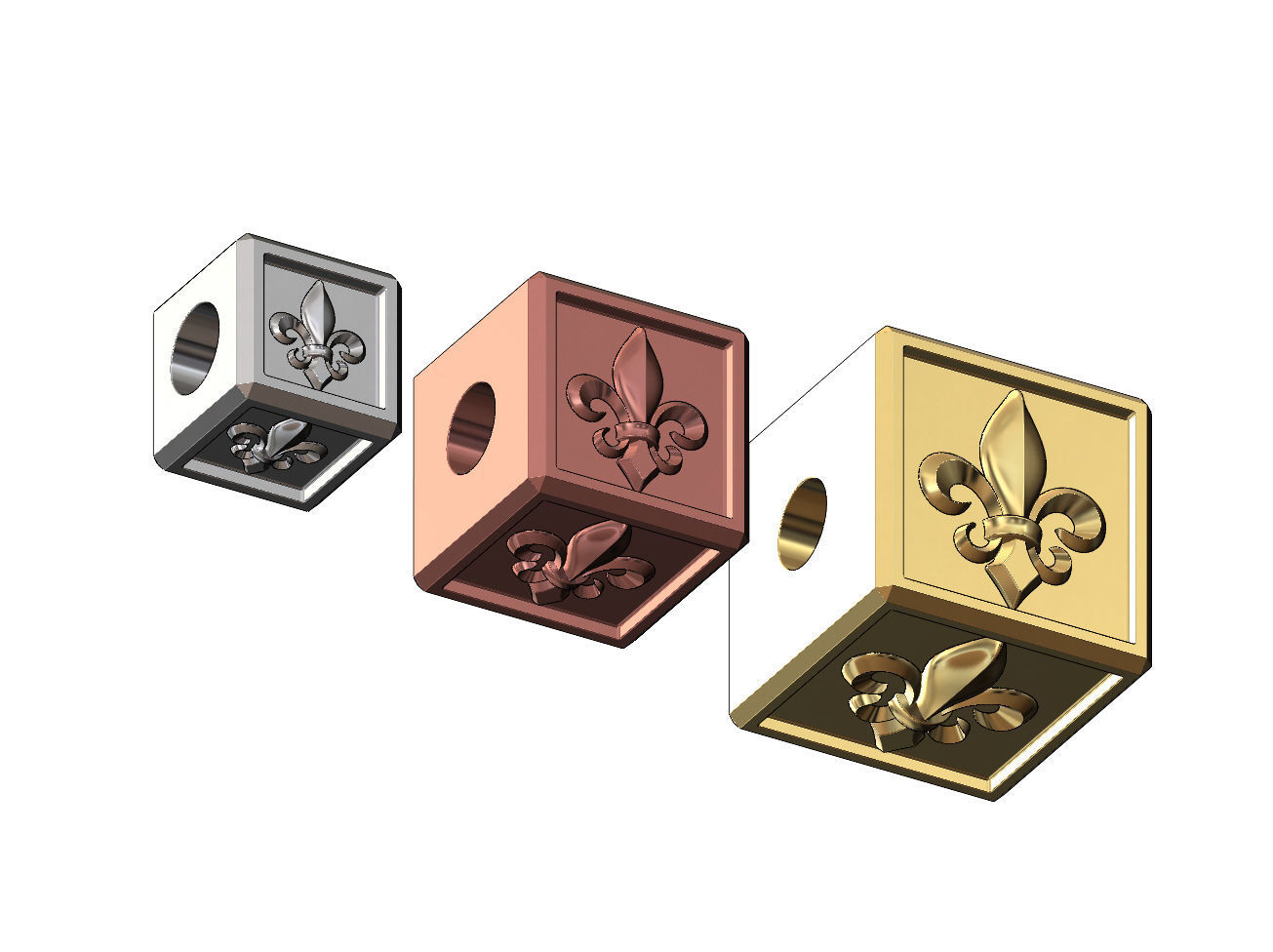 Heraldic lily cube charm and pendant 3D print model_3