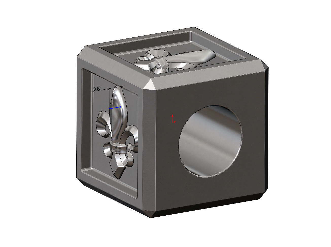 Heraldic lily cube charm and pendant 3D print model_8