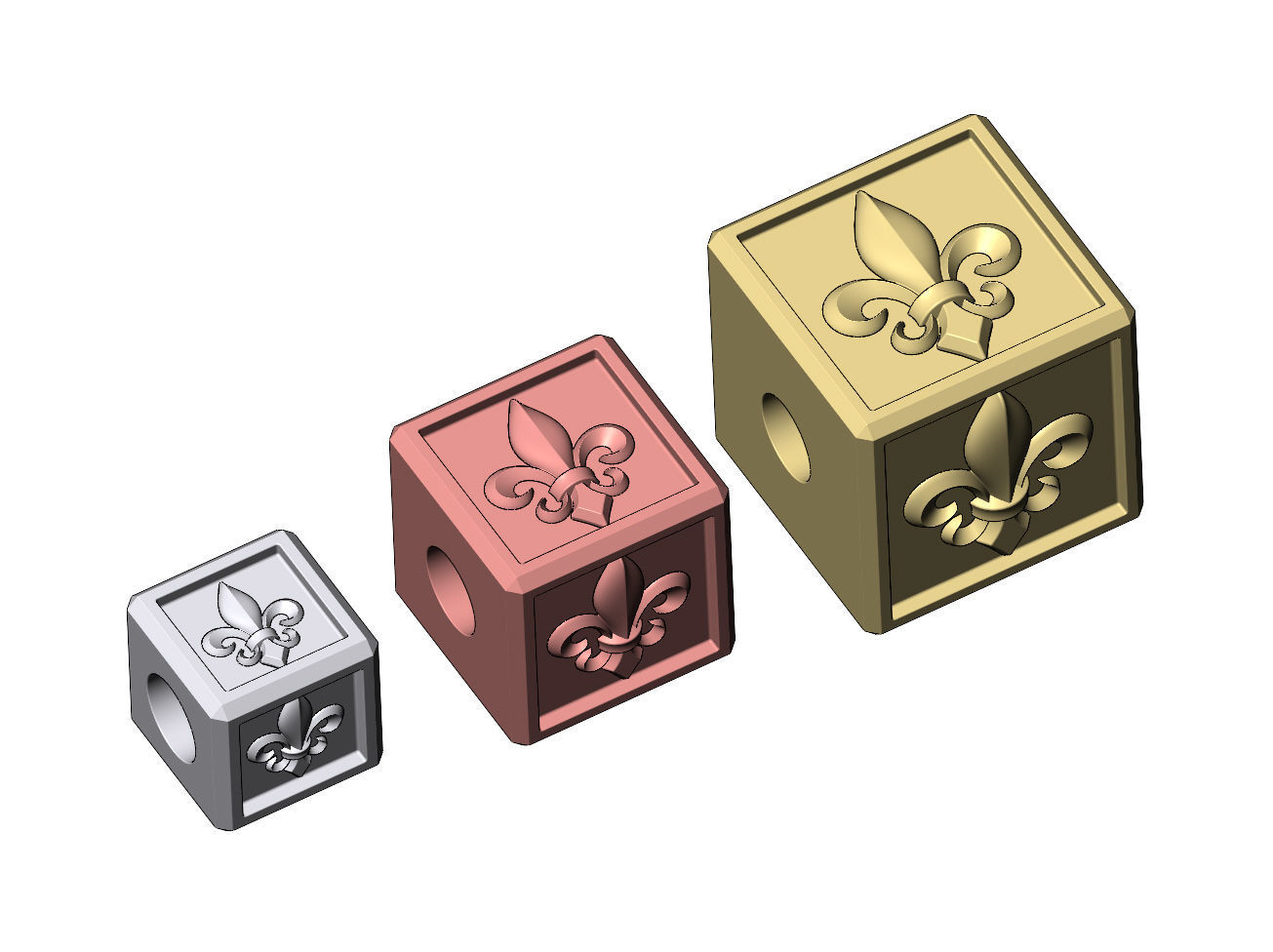 Heraldic lily cube charm and pendant 3D print model_9