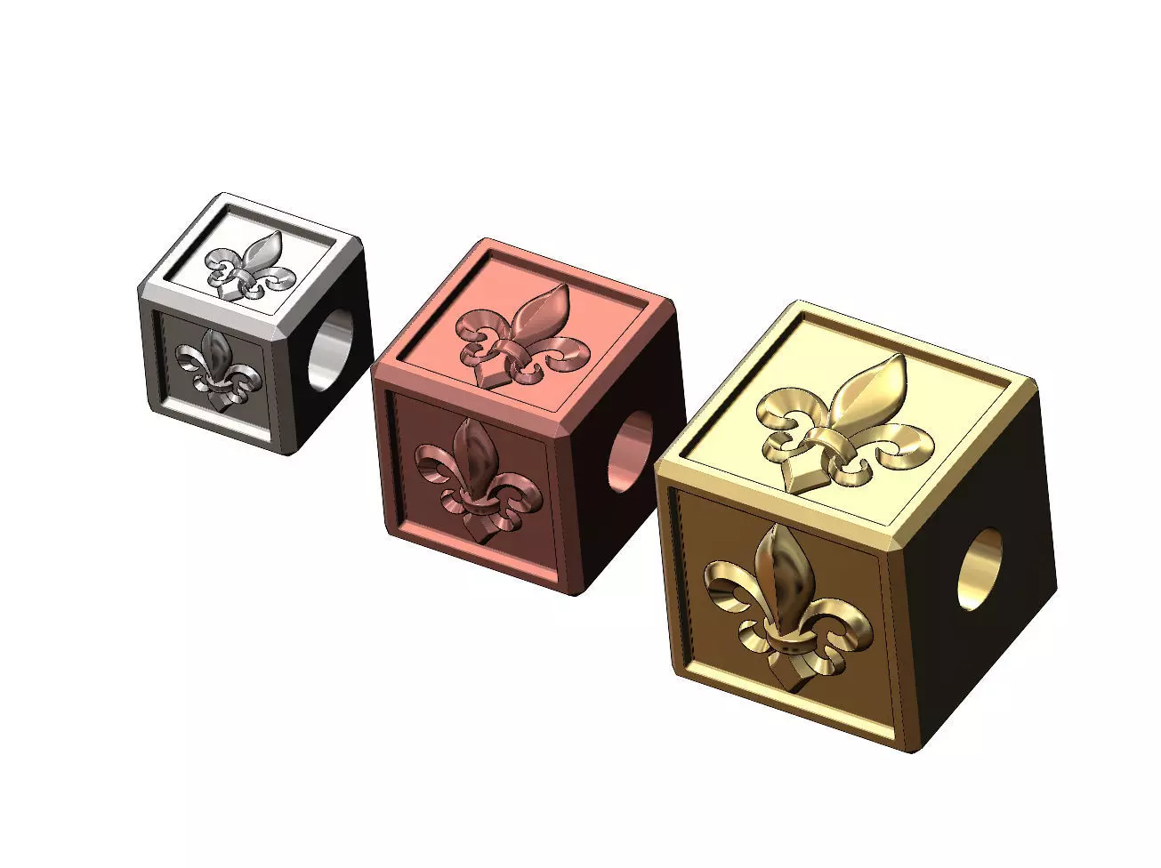 Heraldic lily cube charm and pendant 3D print model_0