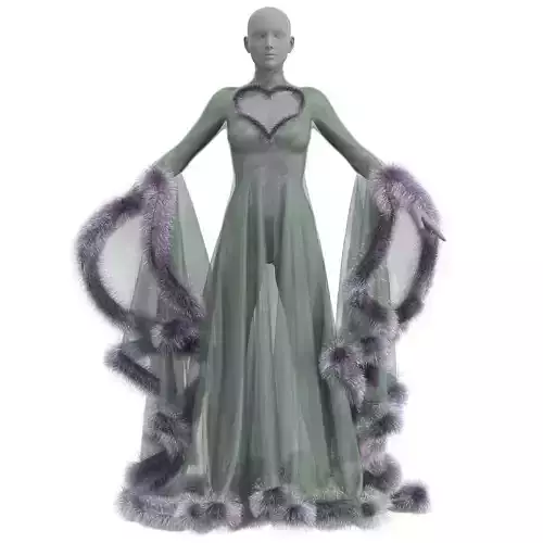 Furry Edge Detailed Long Dress