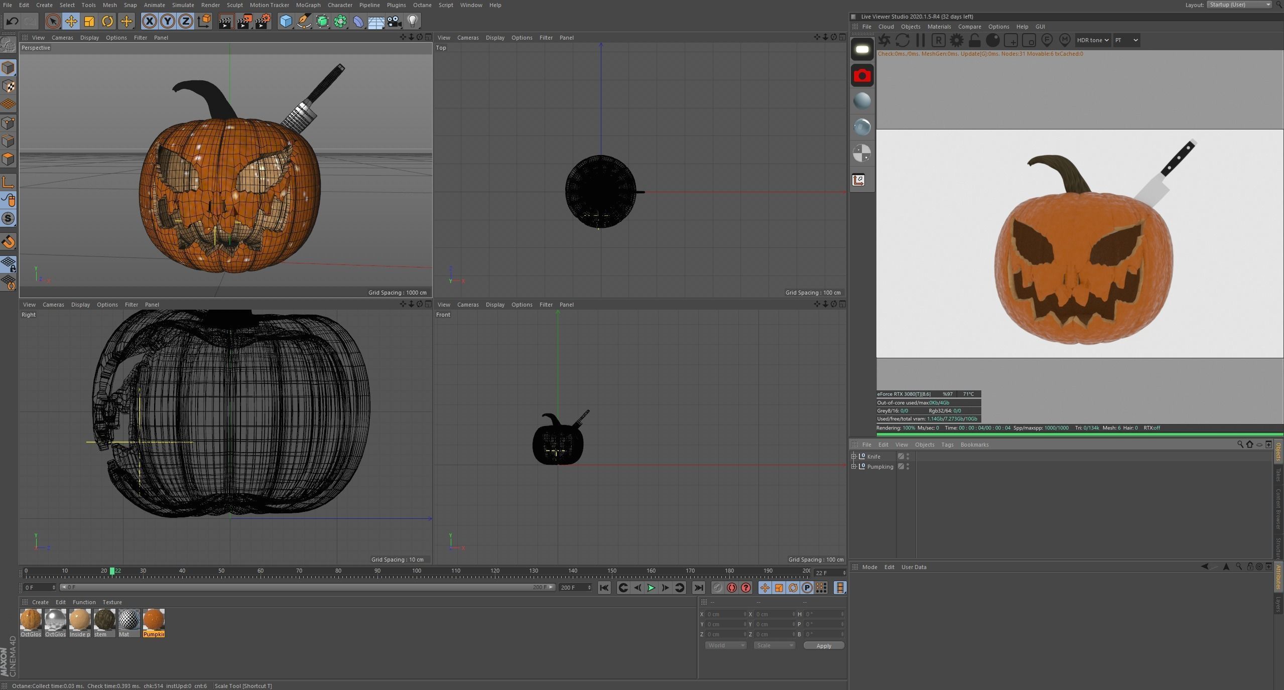 Halloween Pumpkin with knife 3D model_5