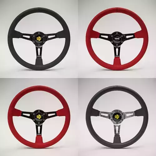 MOMO Style Racing Steering Wheel in 4 colour variants 3D model