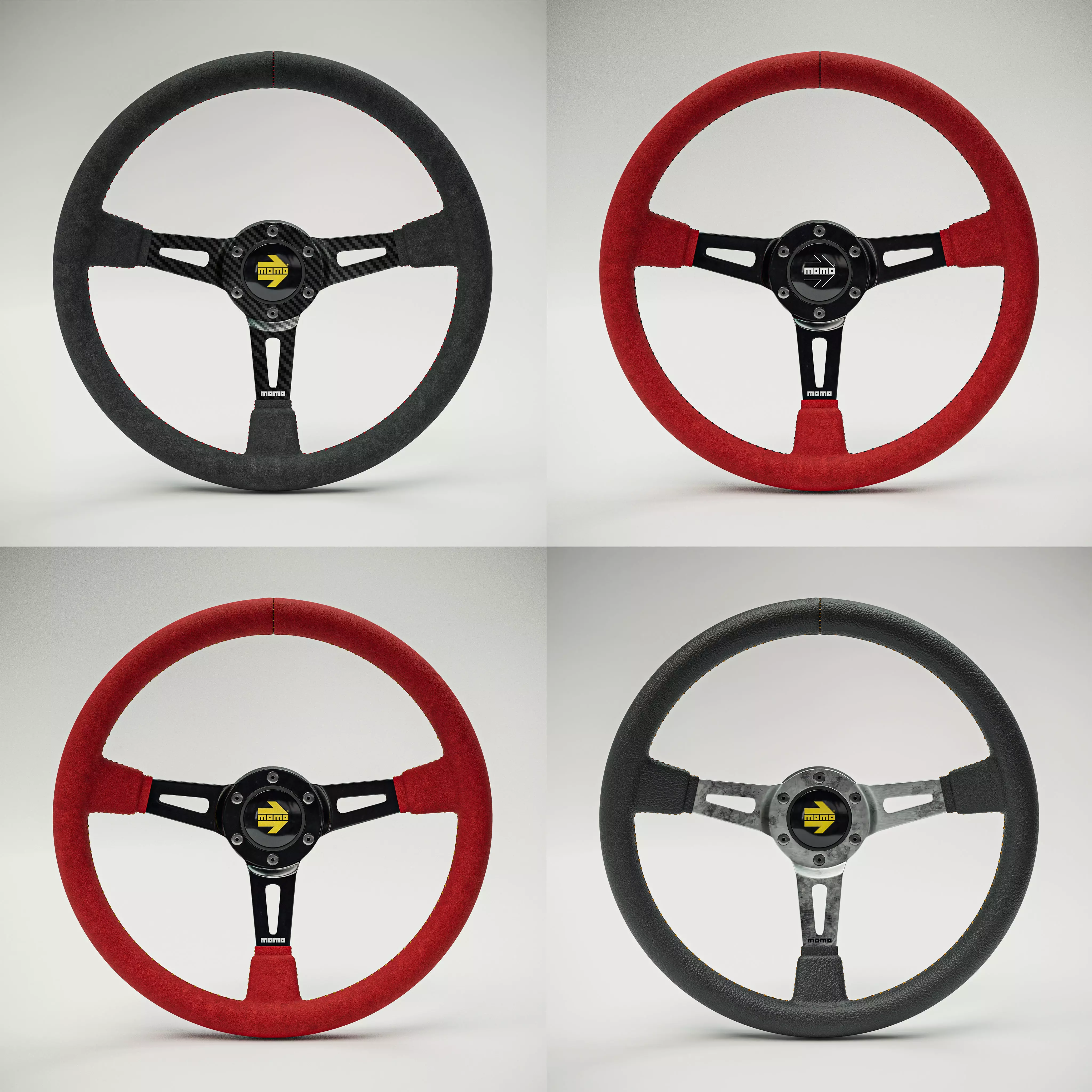 MOMO Style Racing Steering Wheel in 4 colour variants 3D model_0