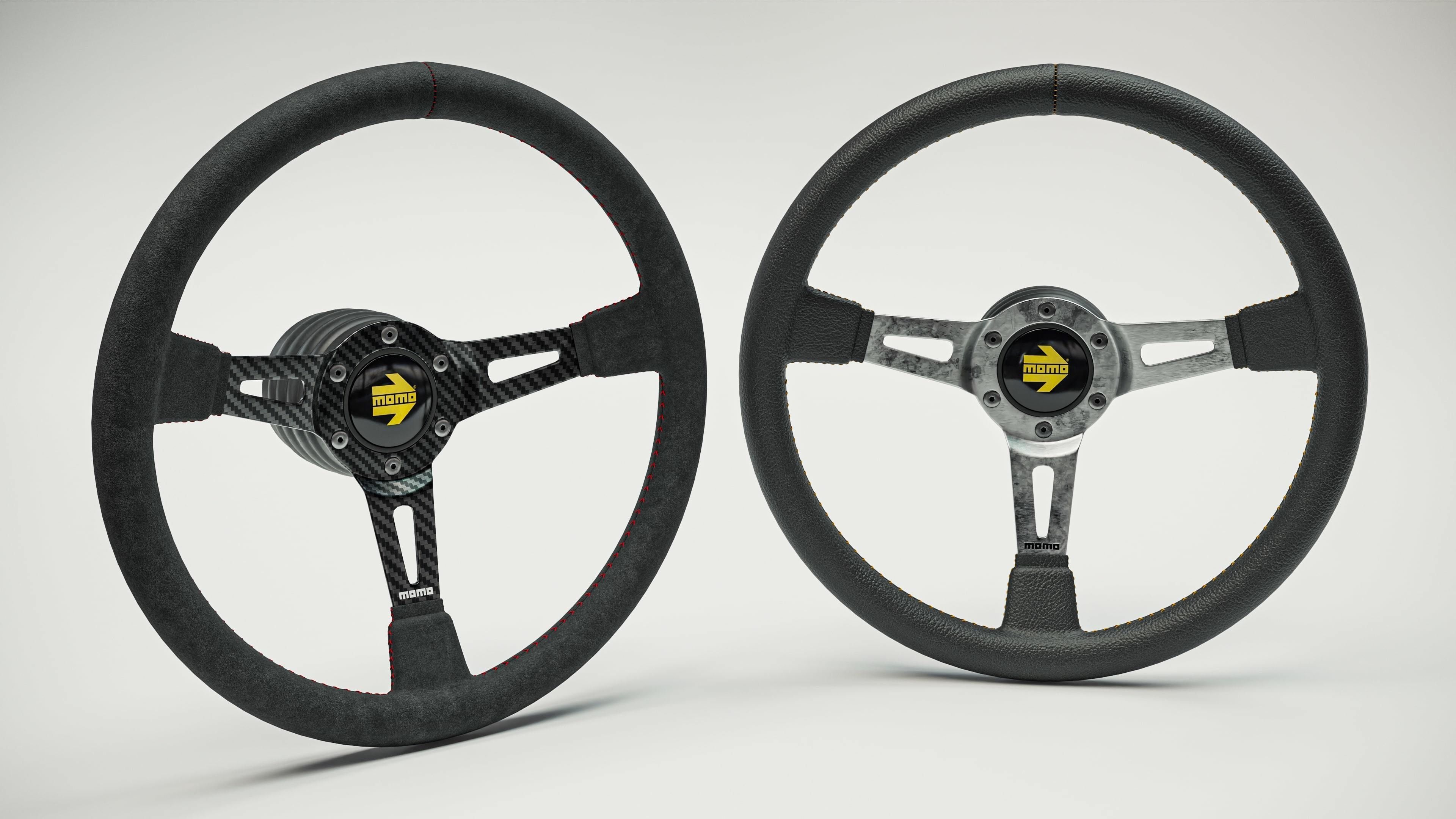 MOMO Style Racing Steering Wheel in 4 colour variants 3D model_1