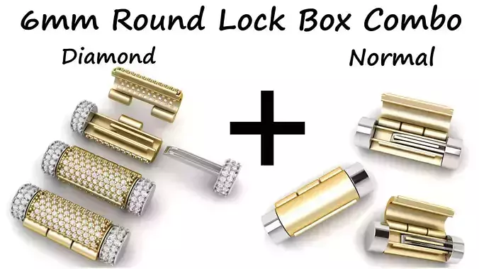 6 mm Round Bracelet Lock Box Combo of Plain and  Diamond  3D Model Collection
