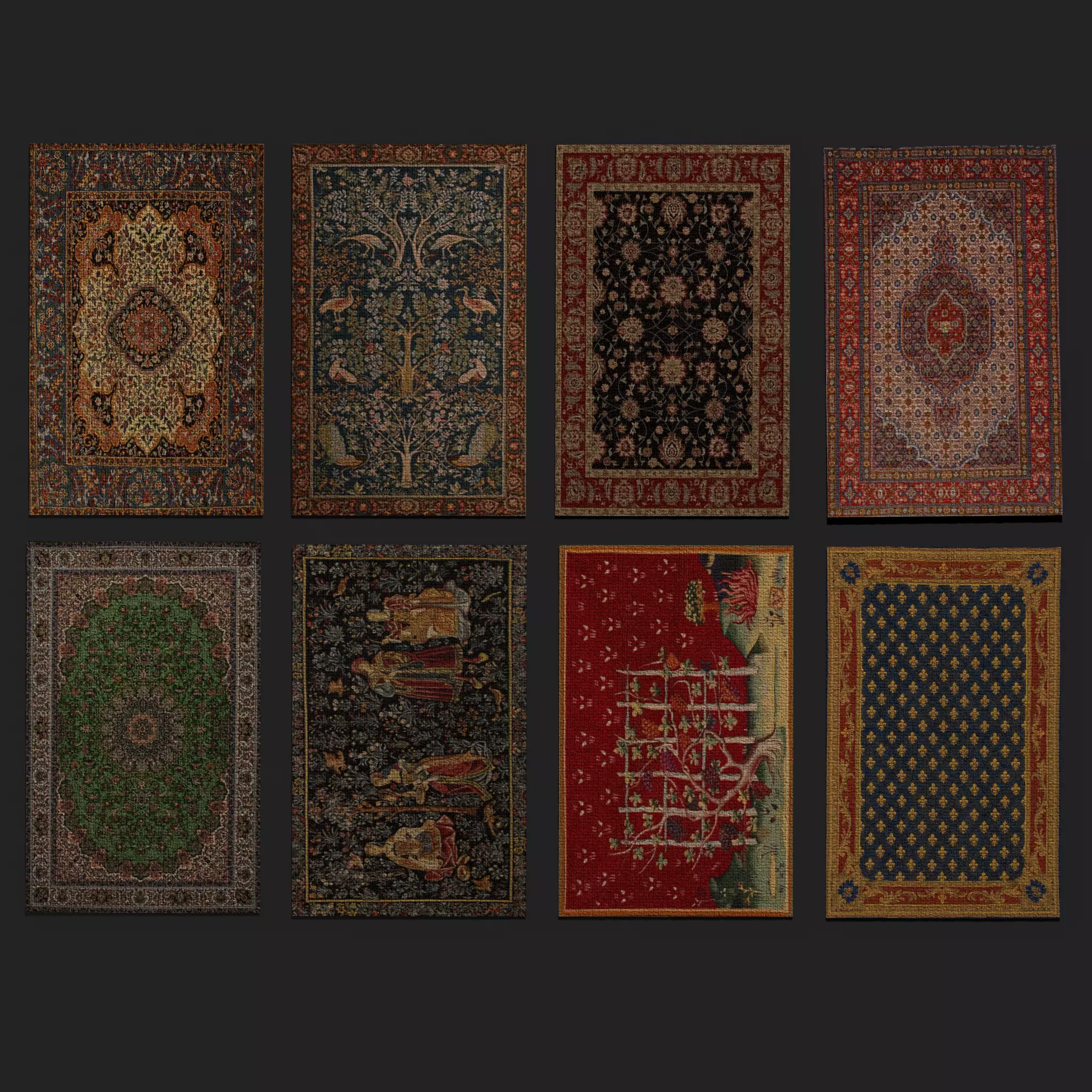 Eight Highly Detailed Medieval Style Tapestries  3D Model Collection_0