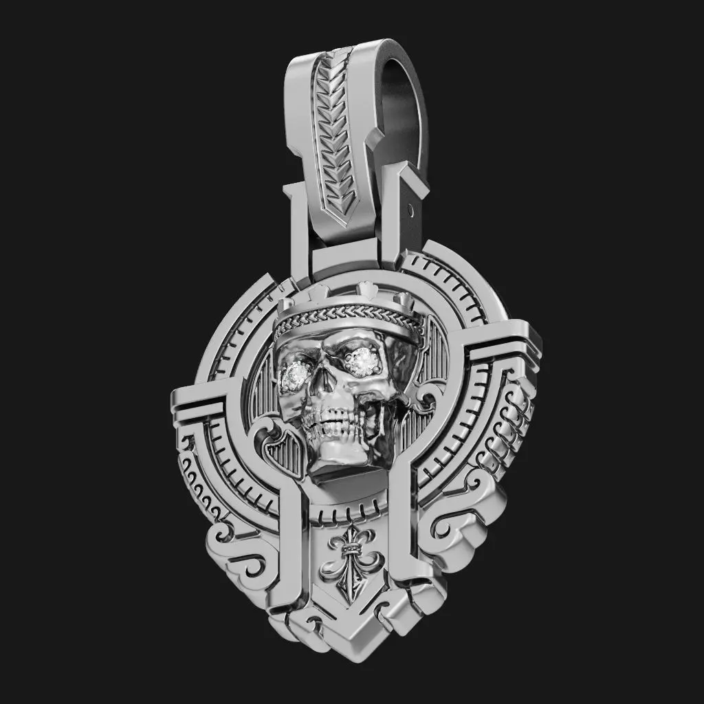 King skull pendant with diamonds 3D print model