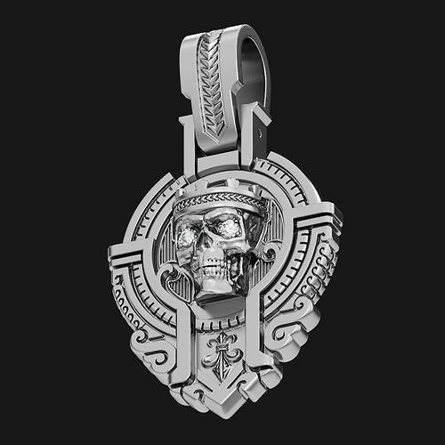 King skull pendant with diamonds 3D print model