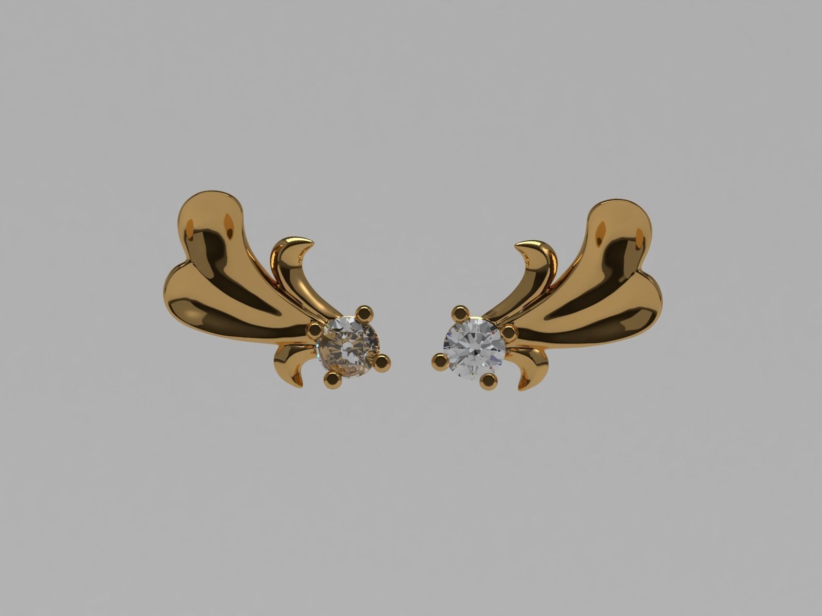 Thin baroque pattern earrings with stone 3D print model_4
