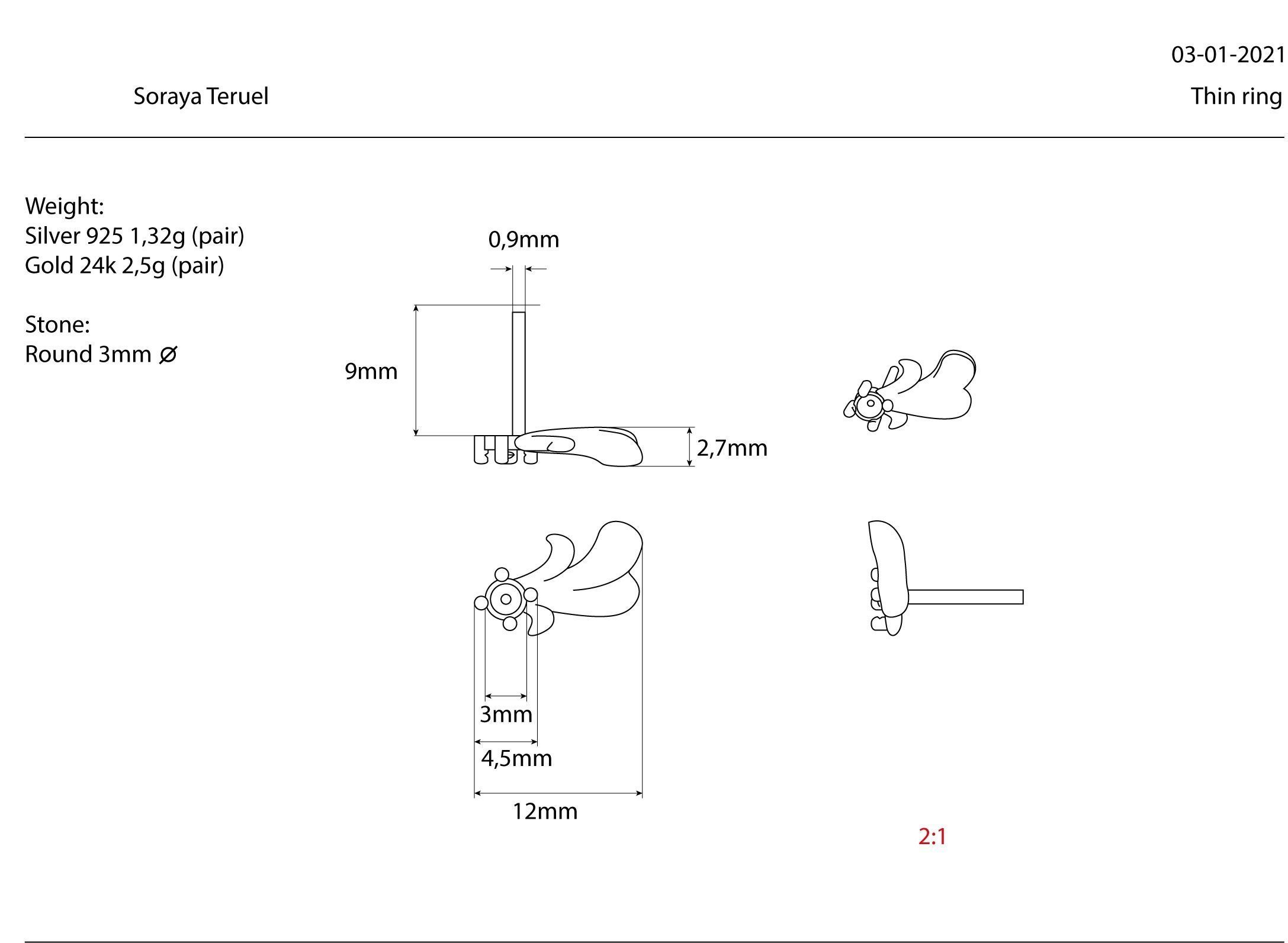 Thin baroque pattern earrings with stone 3D print model_7