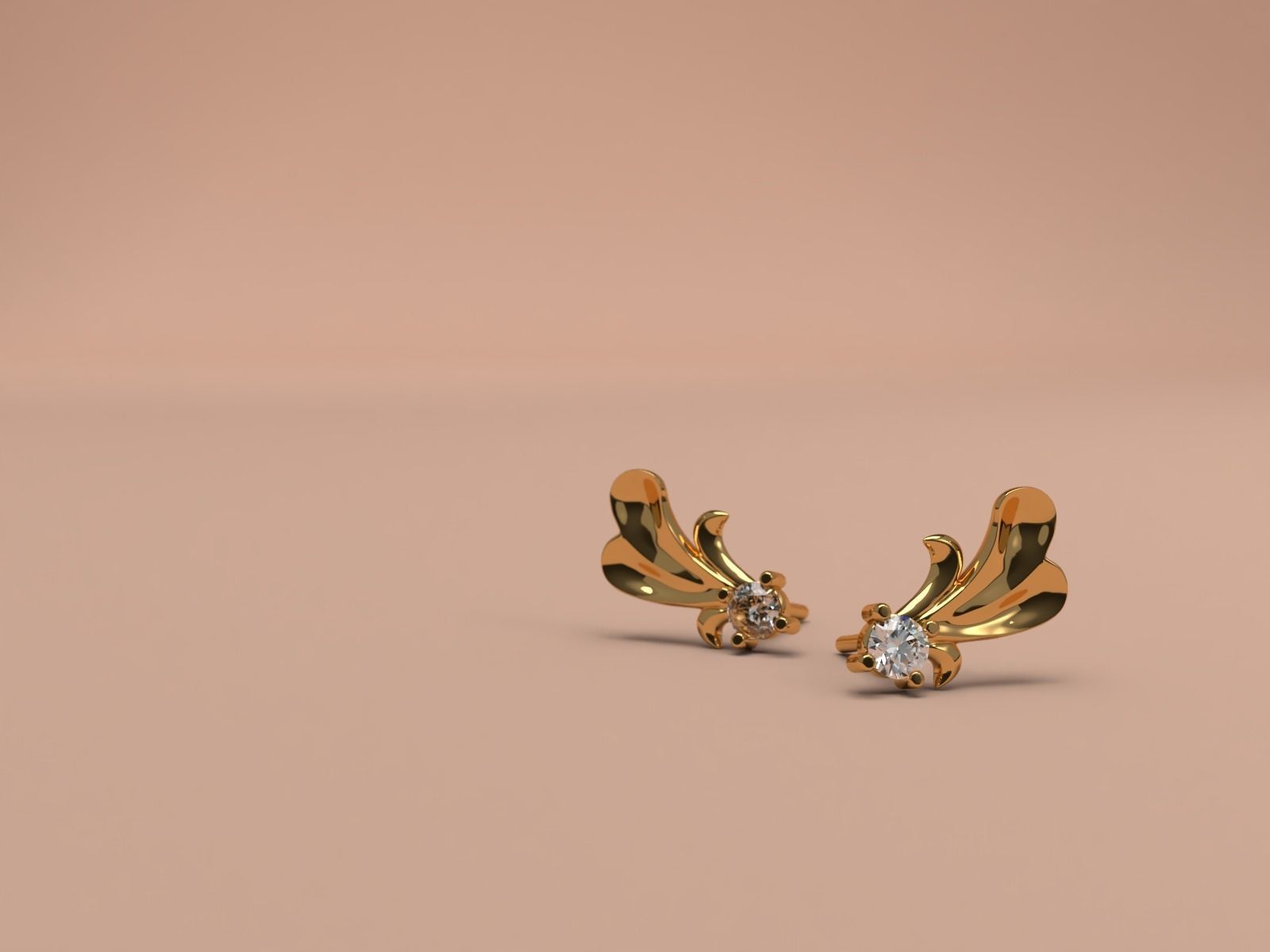 Thin baroque pattern earrings with stone 3D print model_1