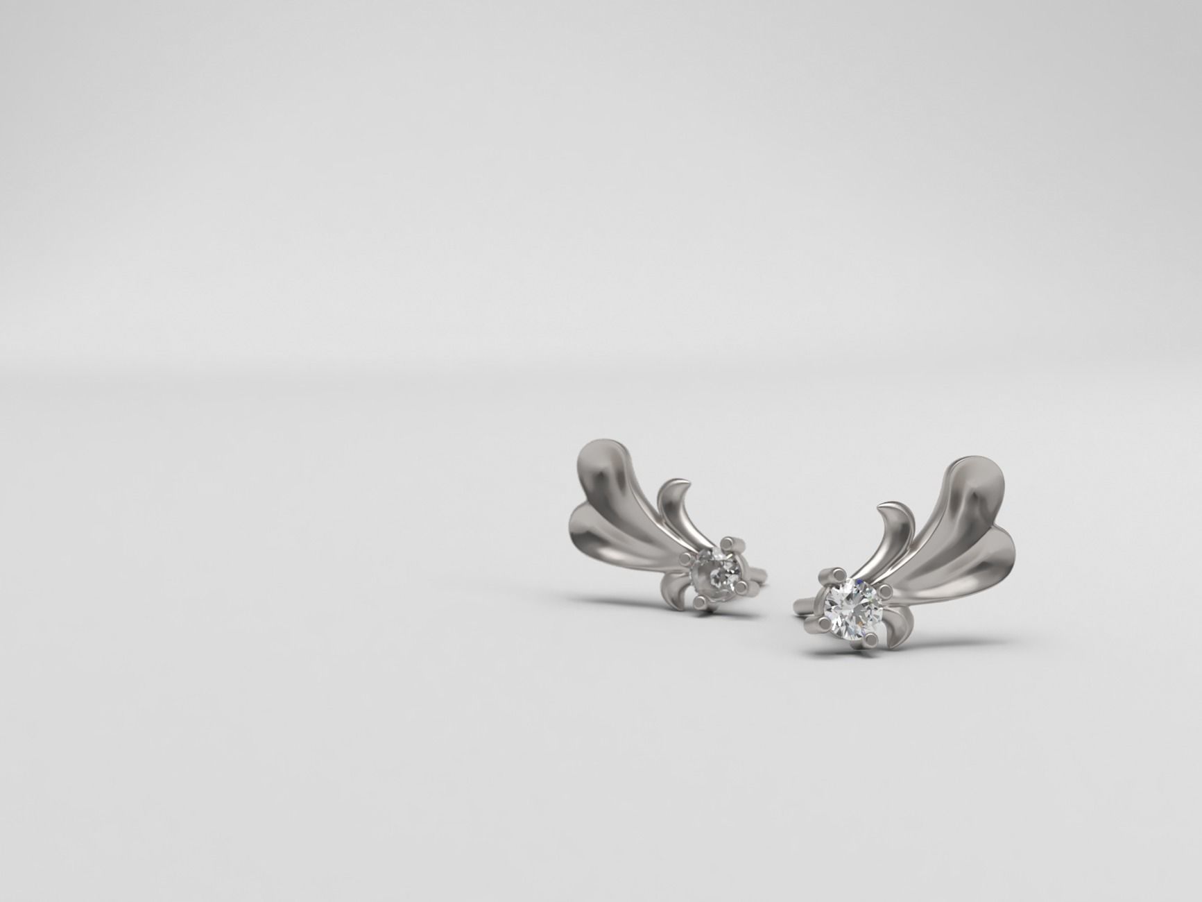 Thin baroque pattern earrings with stone 3D print model_2