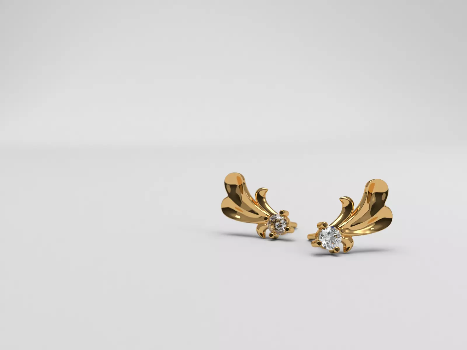 Thin baroque pattern earrings with stone 3D print model_0