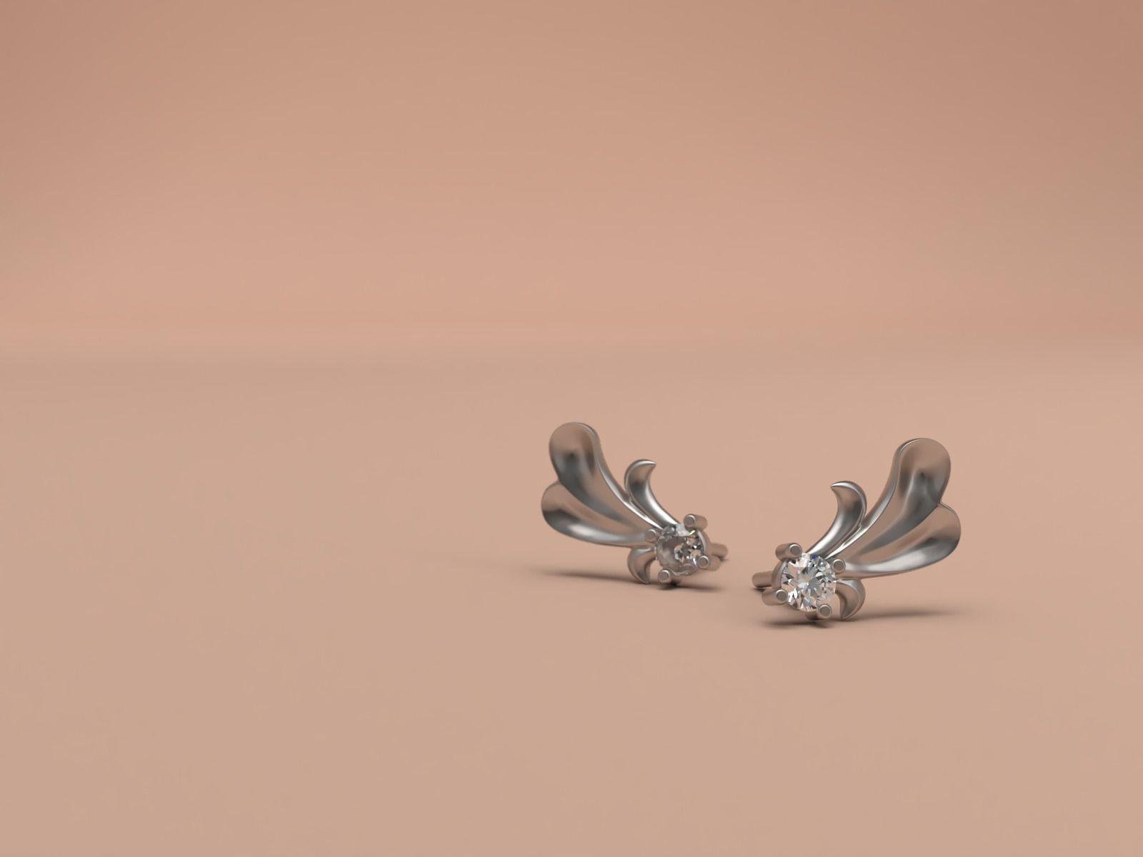 Thin baroque pattern earrings with stone 3D print model_3