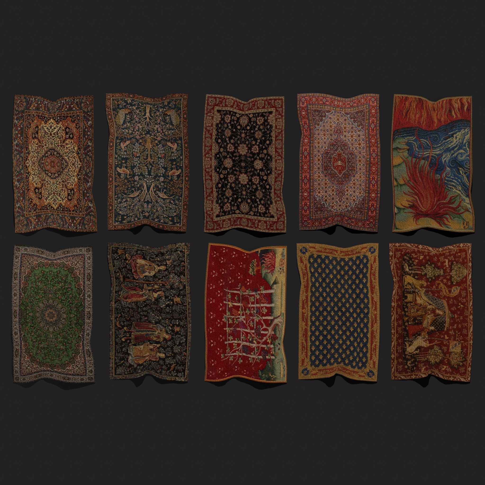 Ten Highly Detailed Medieval Style Tapestries 3D Model Collection_91