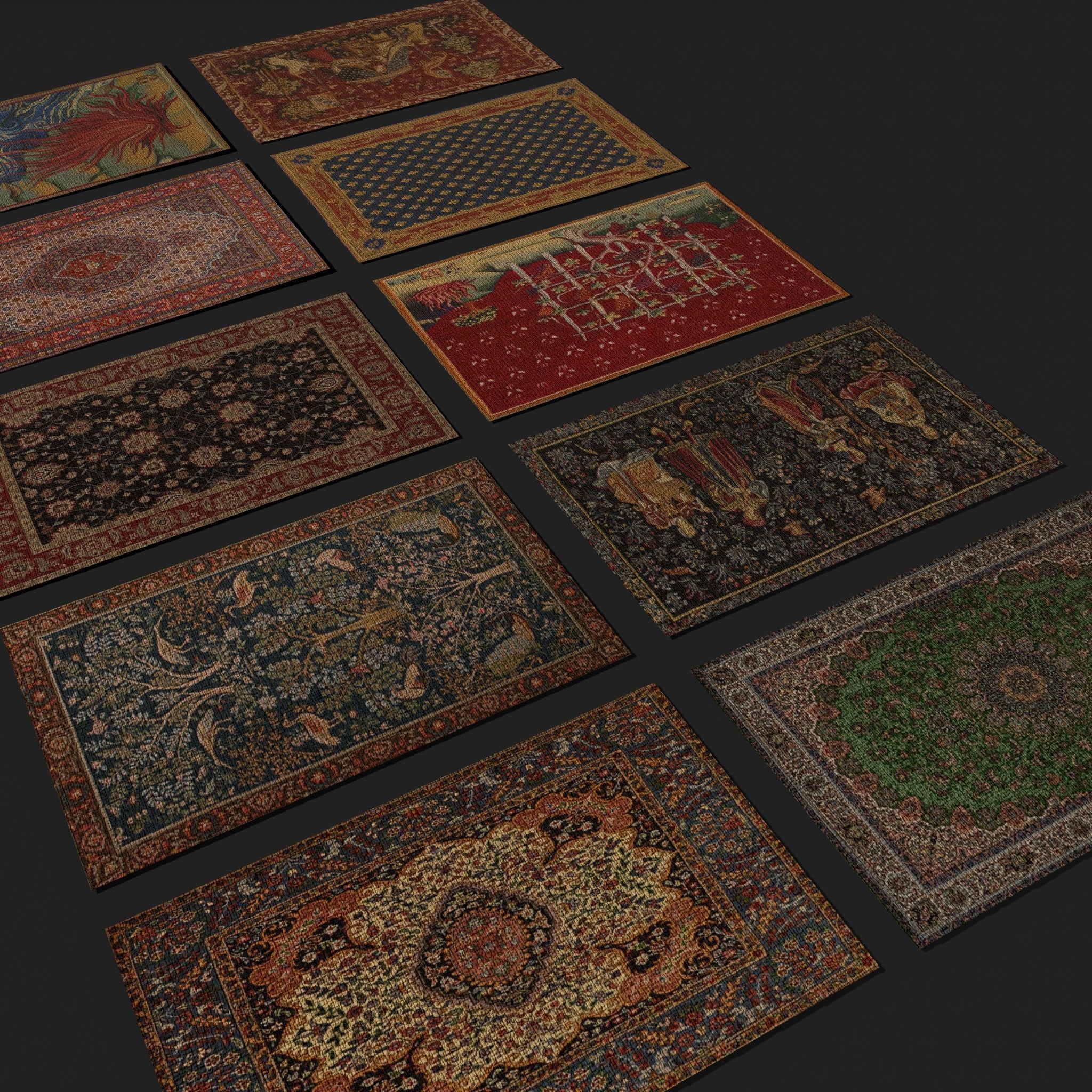 Ten Highly Detailed Medieval Style Tapestries 3D Model Collection_17